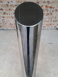 Outdoor bollard with angled top Stainless steel outdoor bollards by ENCAT close up