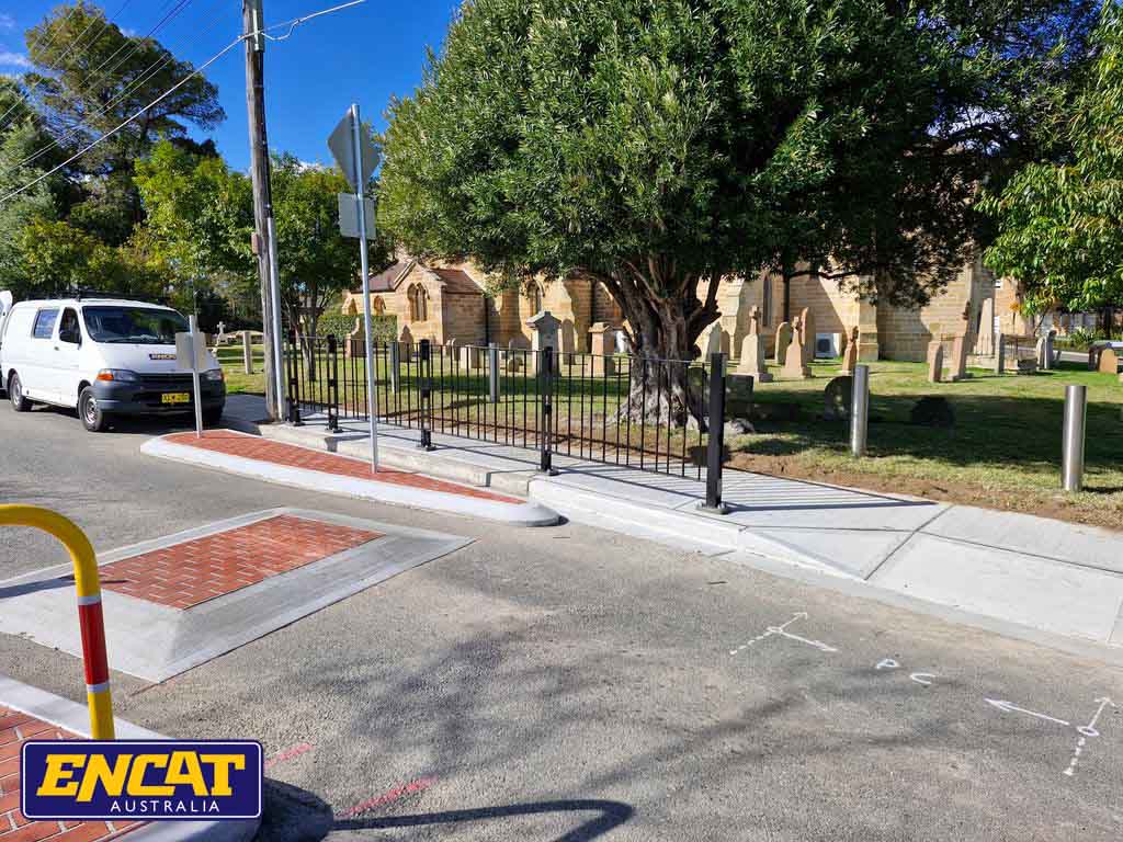 Type 1 pedestrian fencing installed near a school